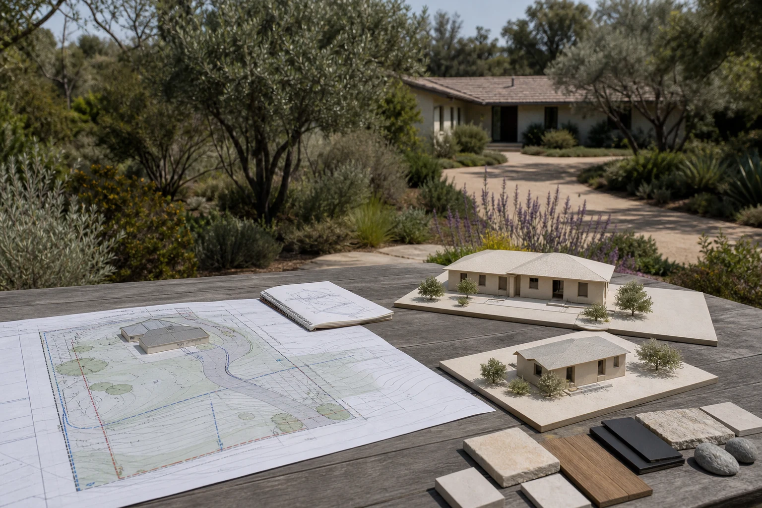 Rancho Santa Fe ADU site plan coordinating access, utilities, privacy and drainage