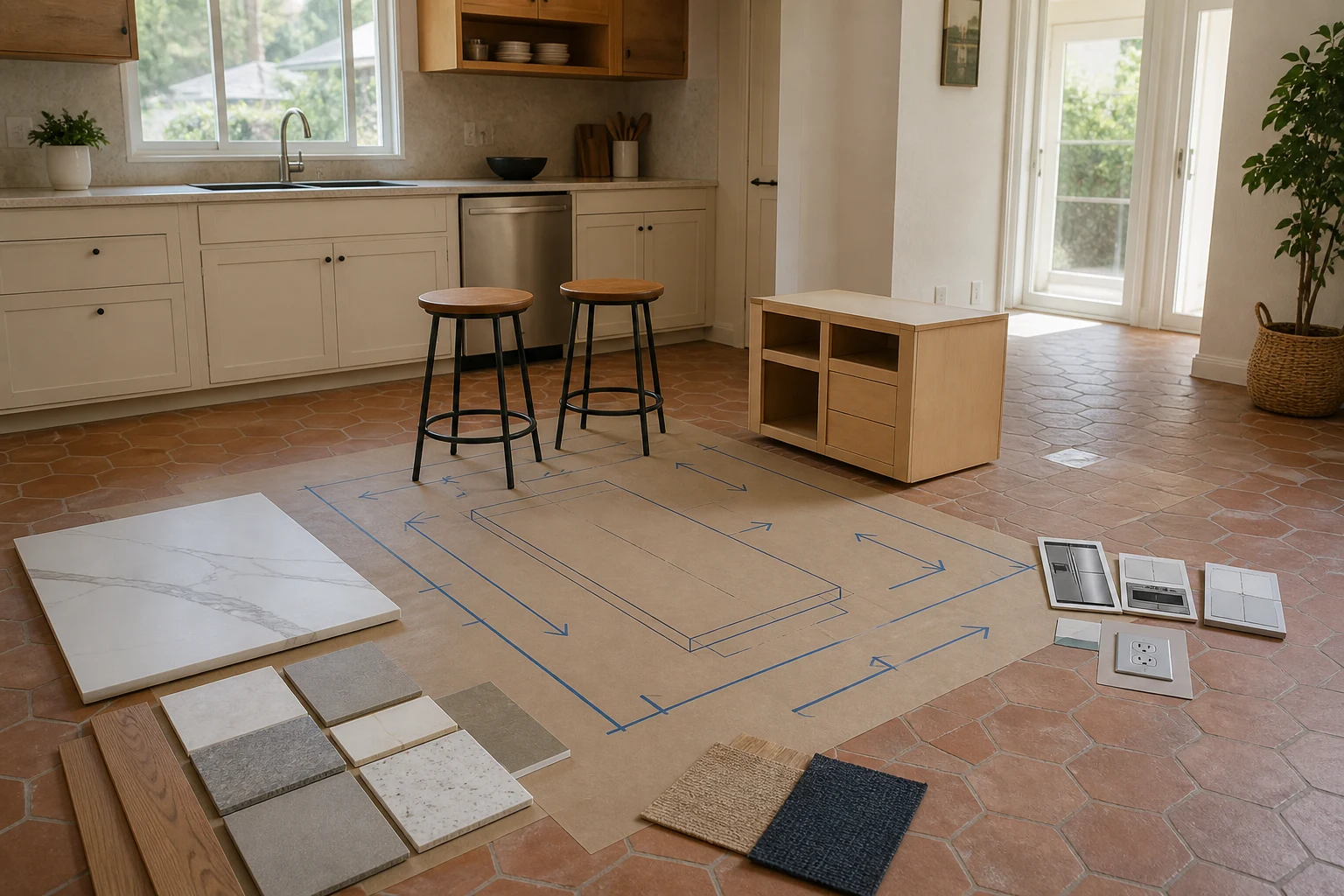 Solana Beach kitchen island plan coordinating circulation, seating, storage and utilities