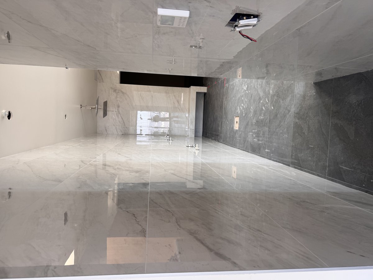 Kitchen countertop detail showing marble veining